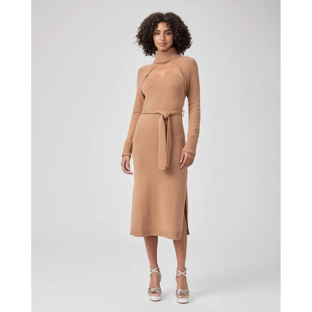NEW Paige Sweater Dress Midi Knit Toffee Bronze Wool Blend Belted‎ Medium NWT